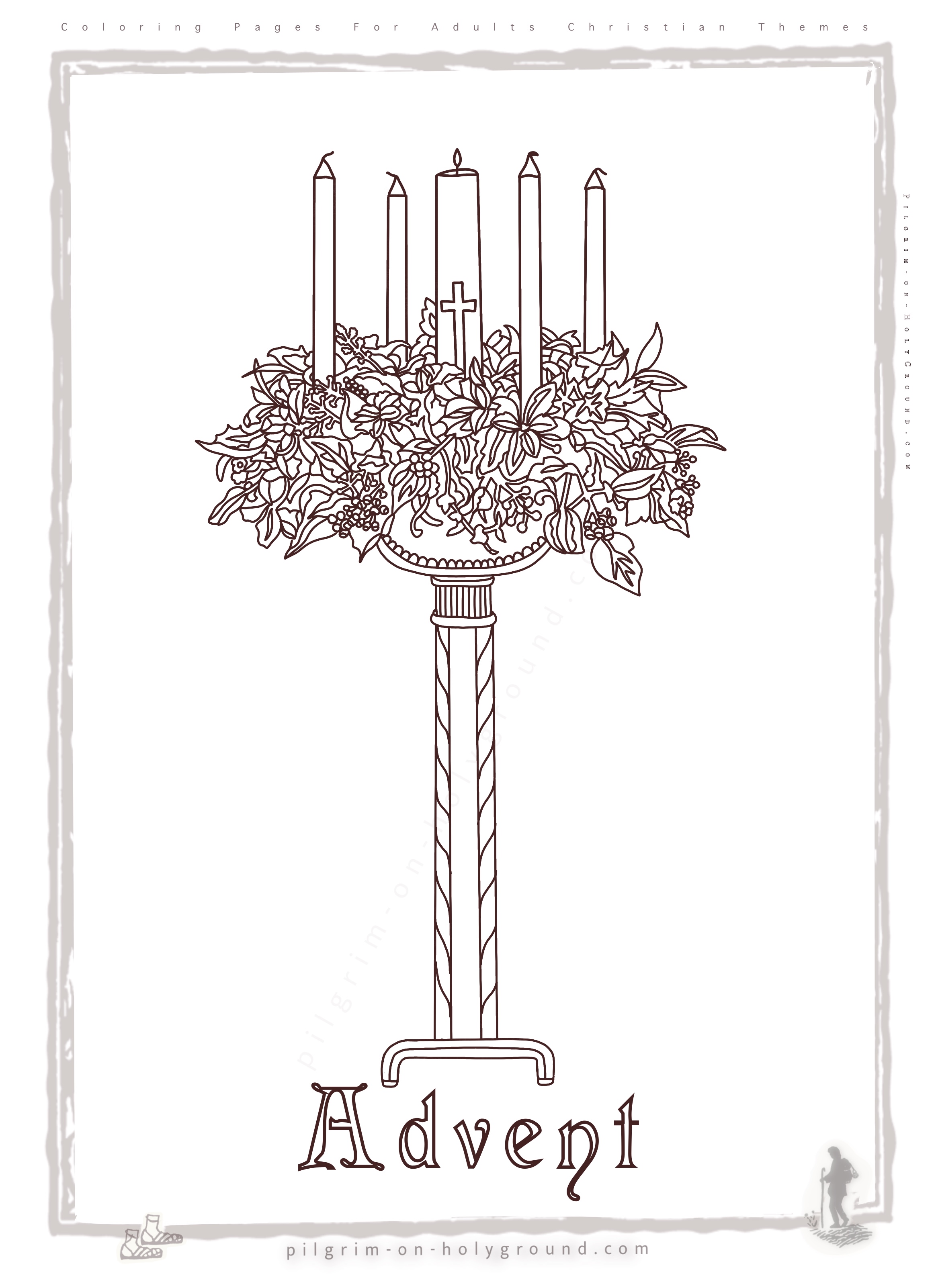 ✞ Catholic advent wreath coloring - found in church on stand


2 versions of the decorated catholic church decor wreath with 5 advent candles , a bold center Christ candle with a Christian cross