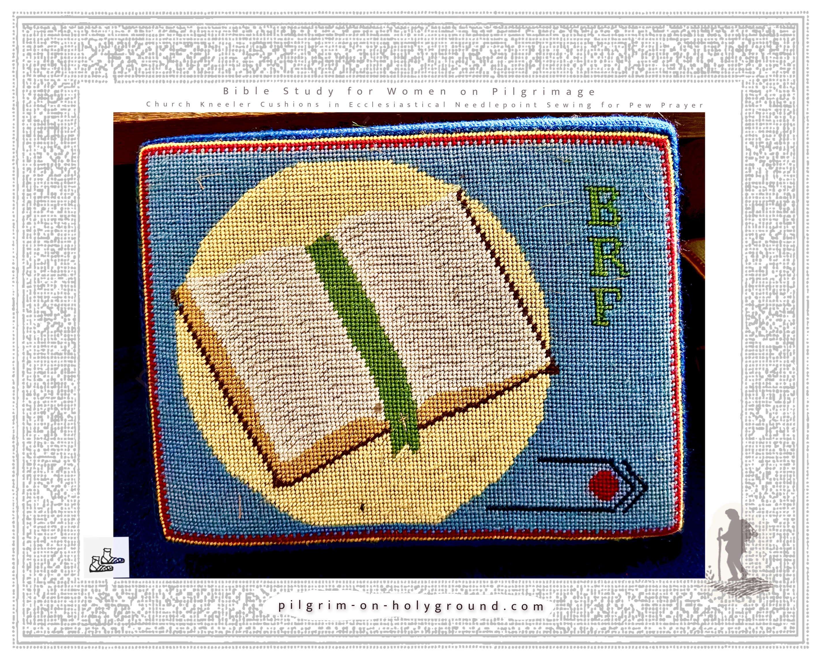 Church kneeler cushions Christian Bible book needlepoint 