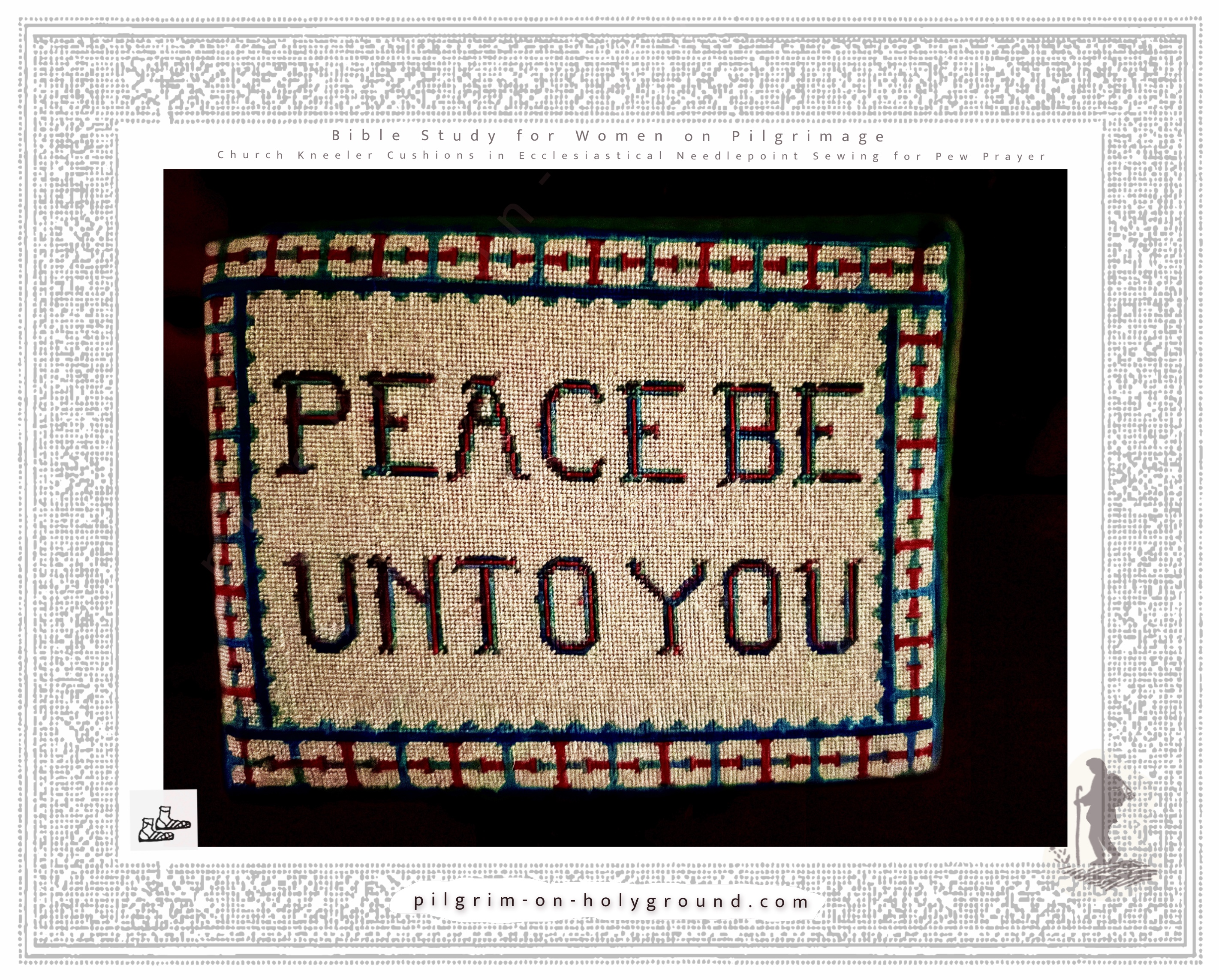 Church Kneeler Cushions in a pew From my pilgrimage travels , Ecclesiastical Sewing Needlepoint Designs for Prayer Cushion Pads Peace Be Unto You 