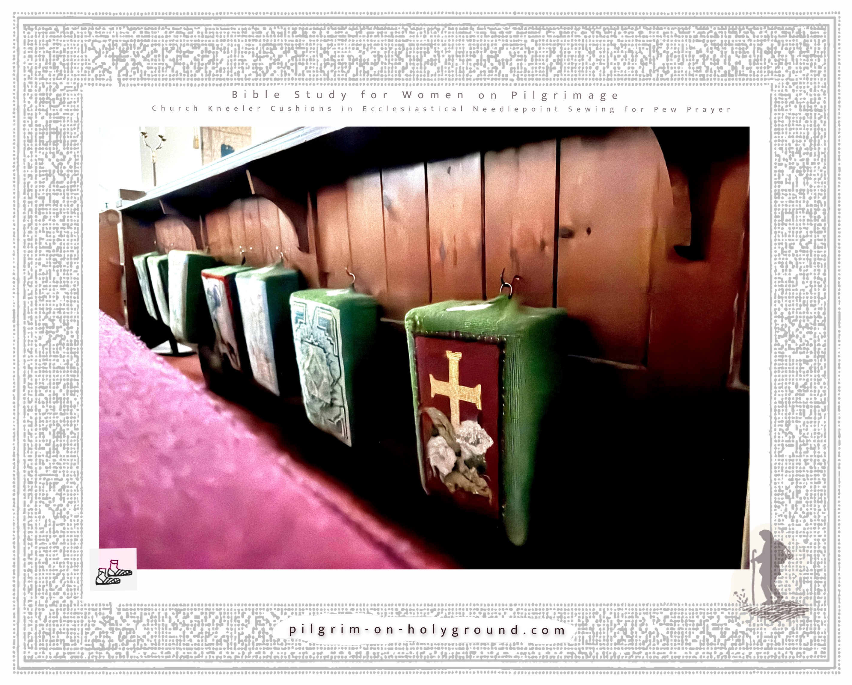 Church Kneeler Cushions in a pew From my pilgrimage travels , Ecclesiastical Sewing Needlepoint Designs for Prayer Cushion Pads 