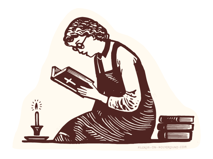 Bible study clip art for ladies women reading with candle and stack of bibles picture free download at pilgrim on holyground Black and white graphic