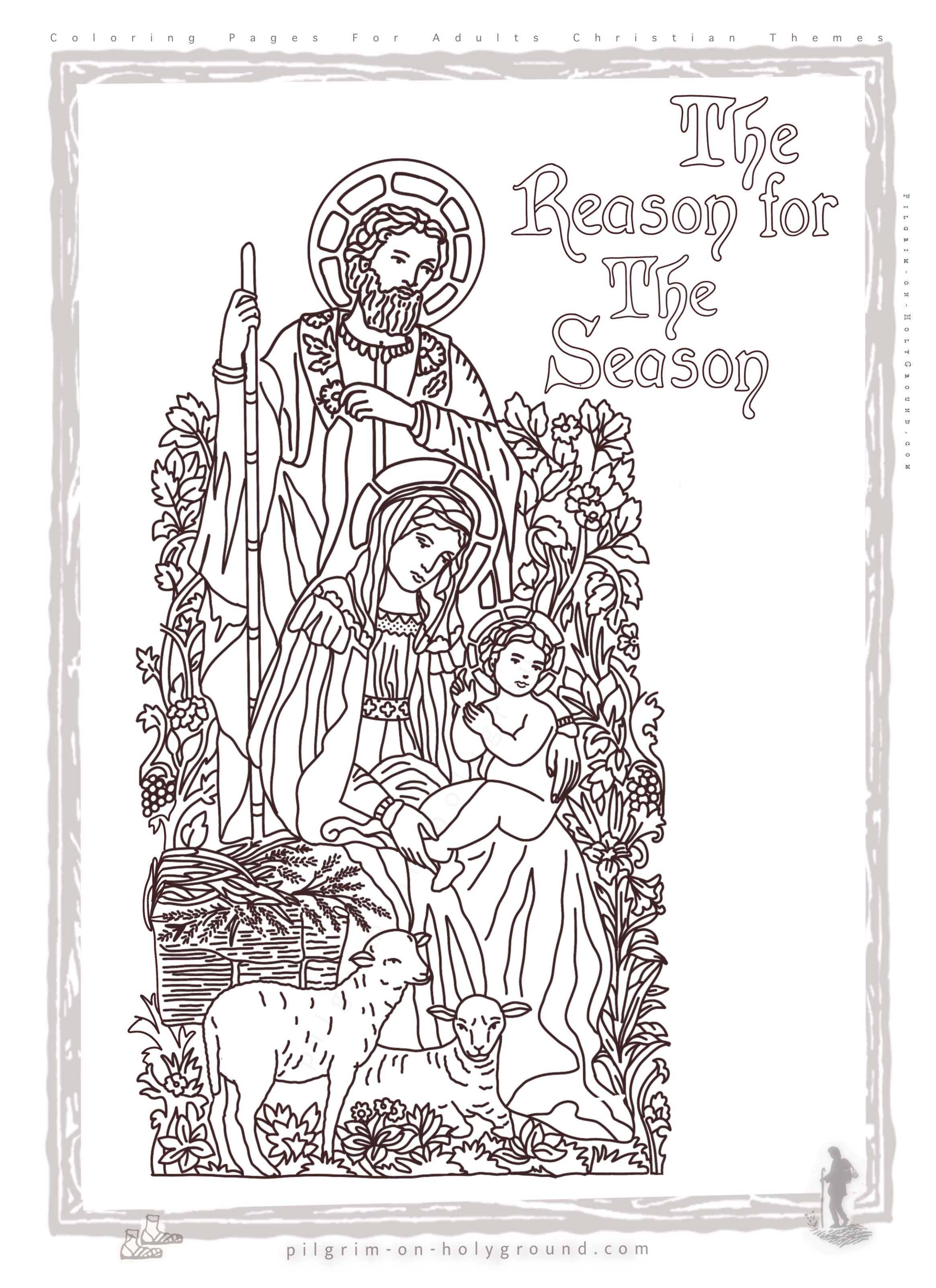 Mary Joseph and Baby Jesus Nativity Coloring Pages for Adults Coloring Page or Nativity Sheets Reason for the Season Lettering a Pilgrim on HolyGround