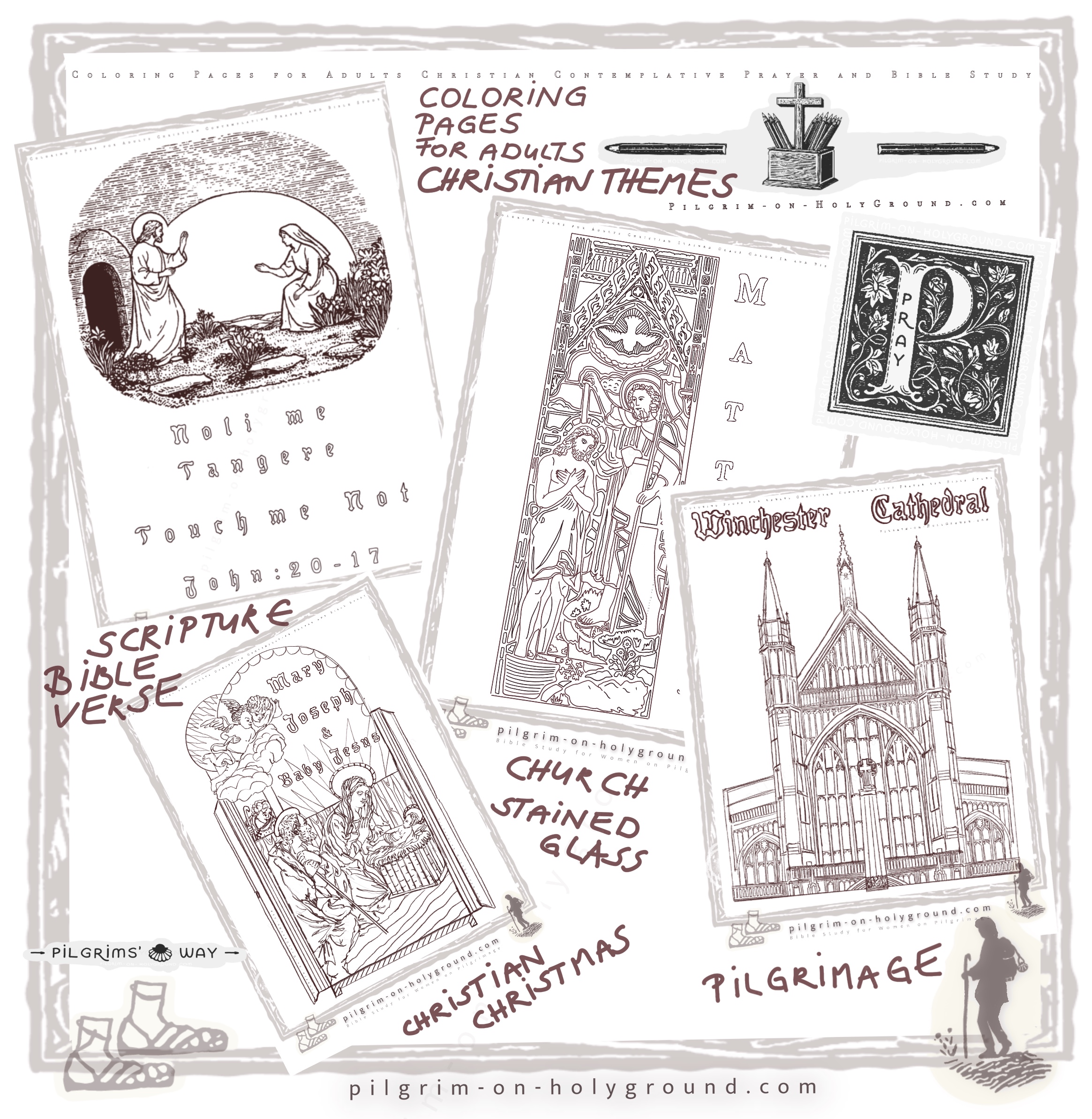 Coloring Pages for Adults Christian, My printable hand drawn scripture and bible study coloring sheets, Scenes, motif, verse from my pilgrimages to color in