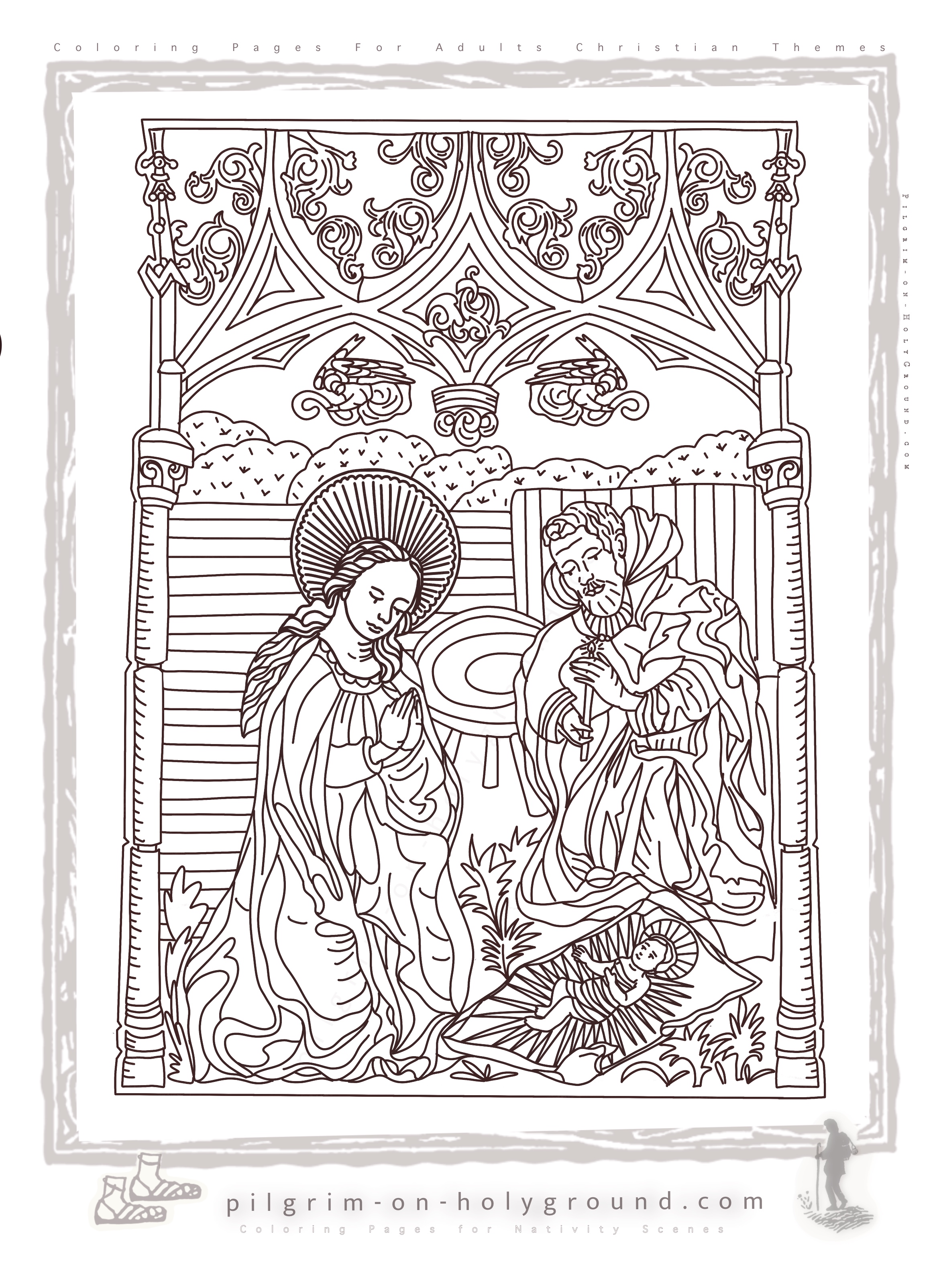 Mary Joseph and Baby Jesus Nativity Coloring Pages for Adults Mary Joseph and Baby Jesus and swaddling clothes Nativity Coloring Pages for Adults Coloring Pages for nativity scene Mary Joseph and Baby Jesus and swaddling clothes Nativity Coloring Pages for Adults Coloring Pages for nativity scene or adult Christian at Pilgrim on HolyGround