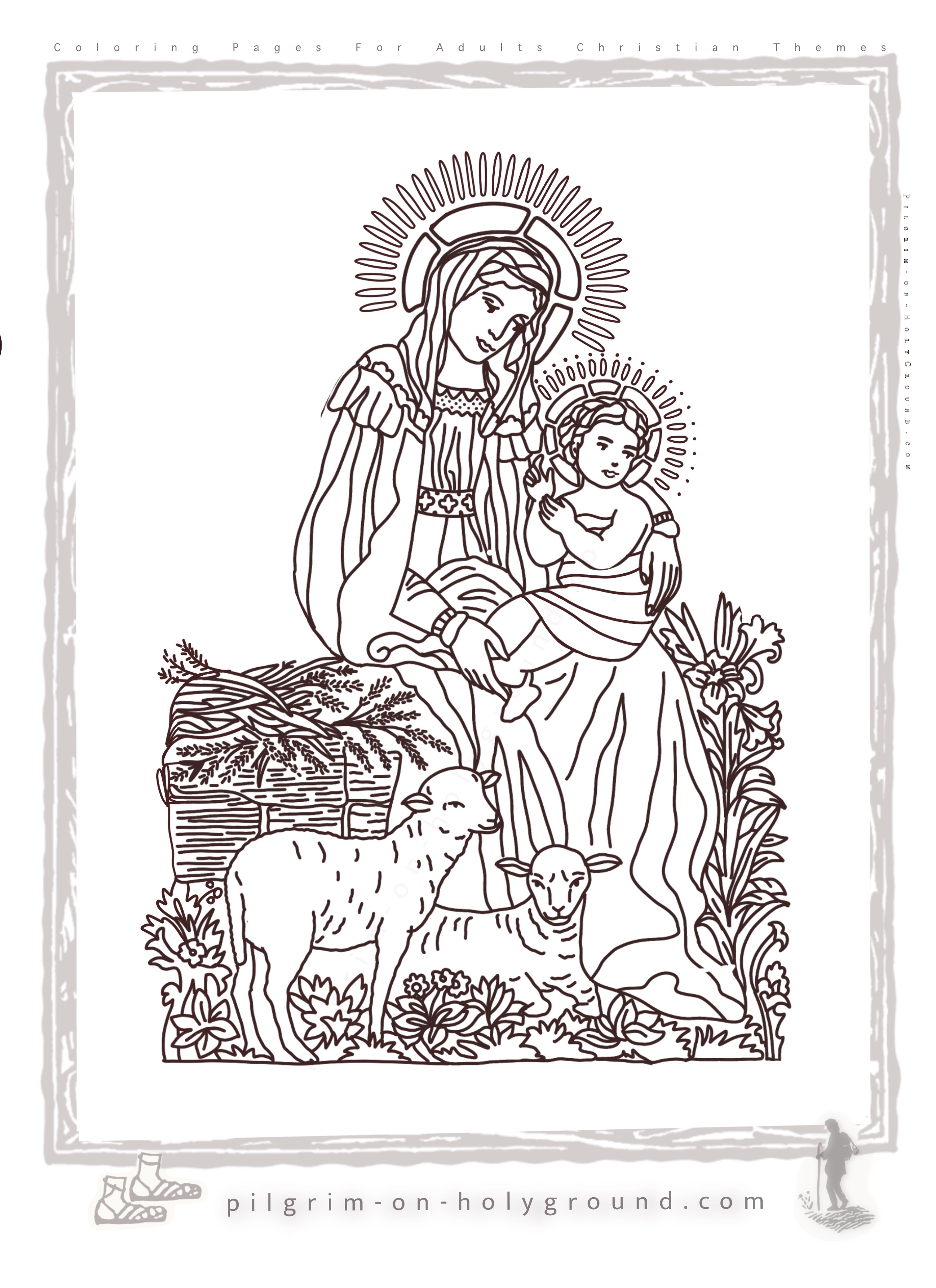 Mary Joseph and Baby Jesus Nativity Coloring Pages for Adults Coloring picture of nativity scene Mother Mary and Baby Jesus at pilgrim on HolyGround