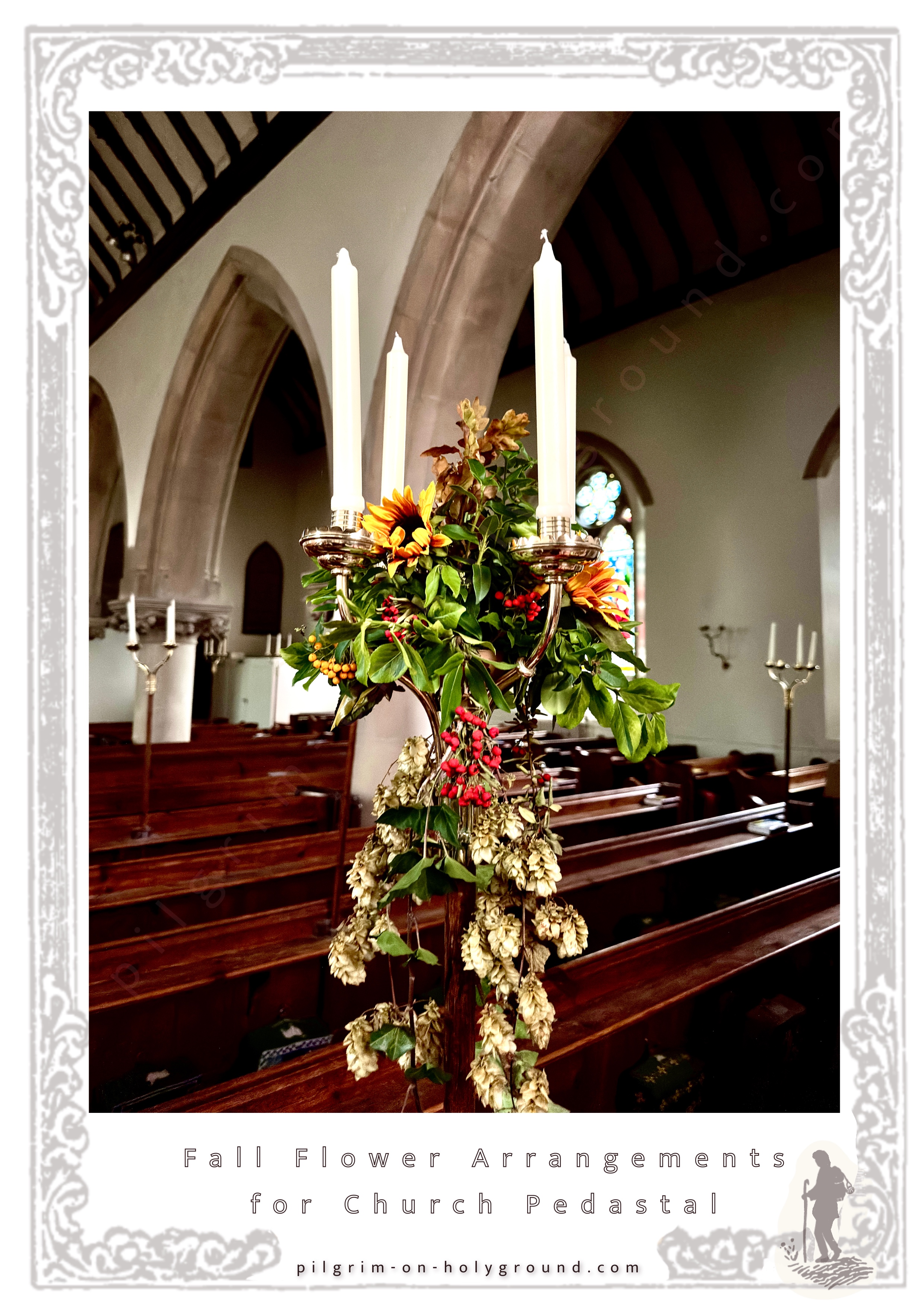 Fall floral arrangements for church pedestal autumn colors Wedding Candles for Pews 