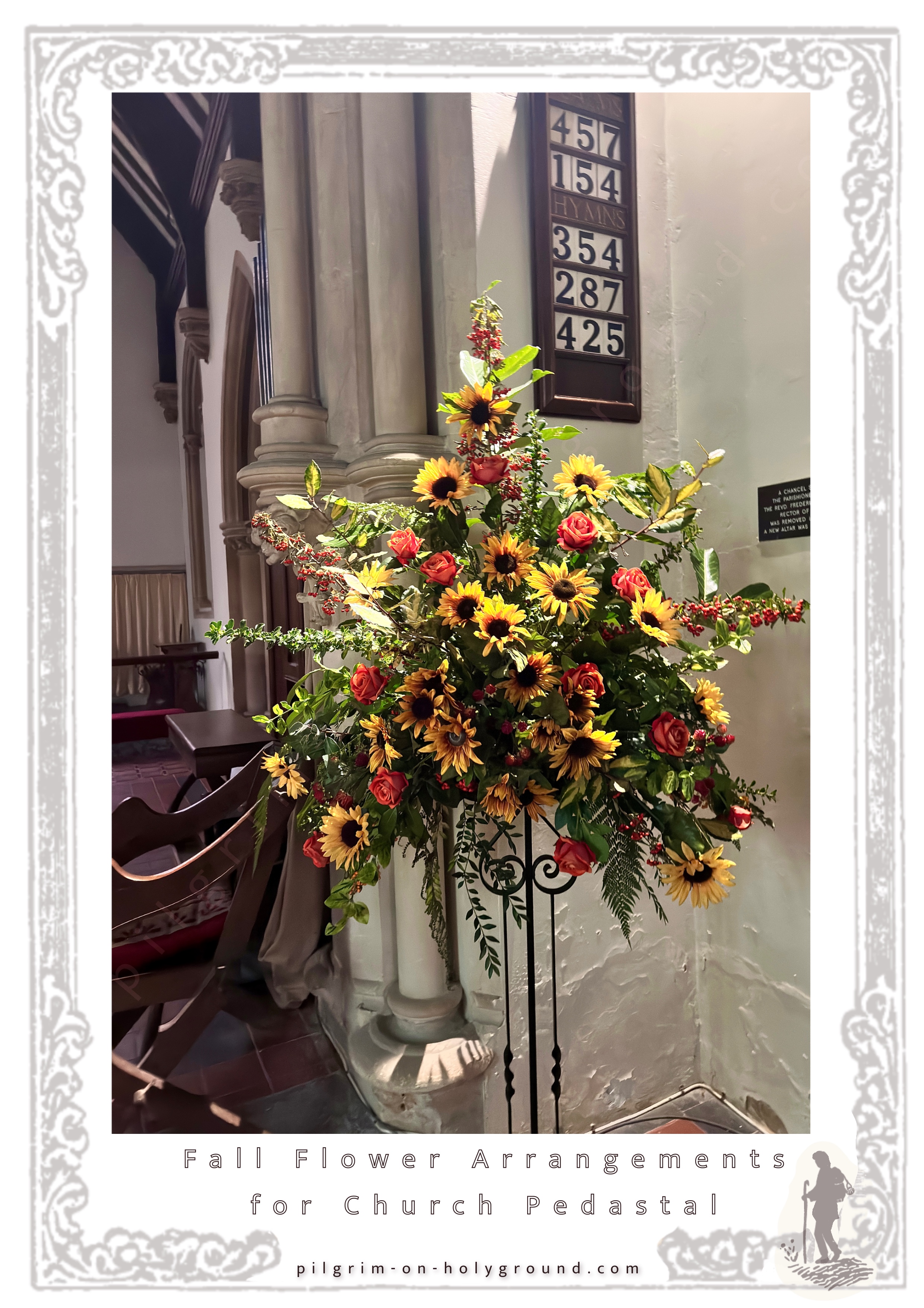Fall floral arrangements for church pedestal autumn colors 