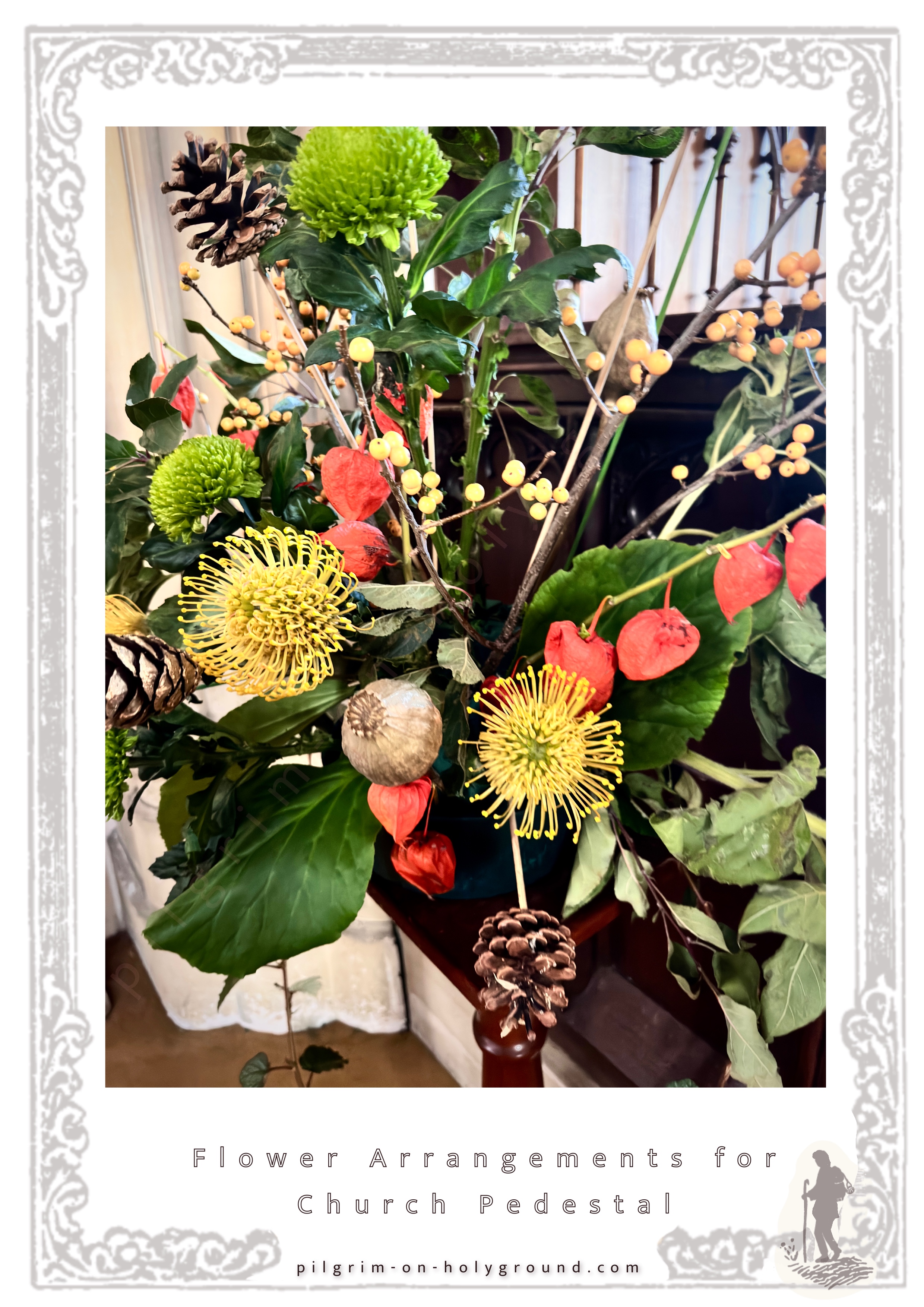 Fall Floral Arrangement for Church , Autumnal Flower Arrangemetns from my Pilgrimage Trips at Pilgrim on HolyGround 