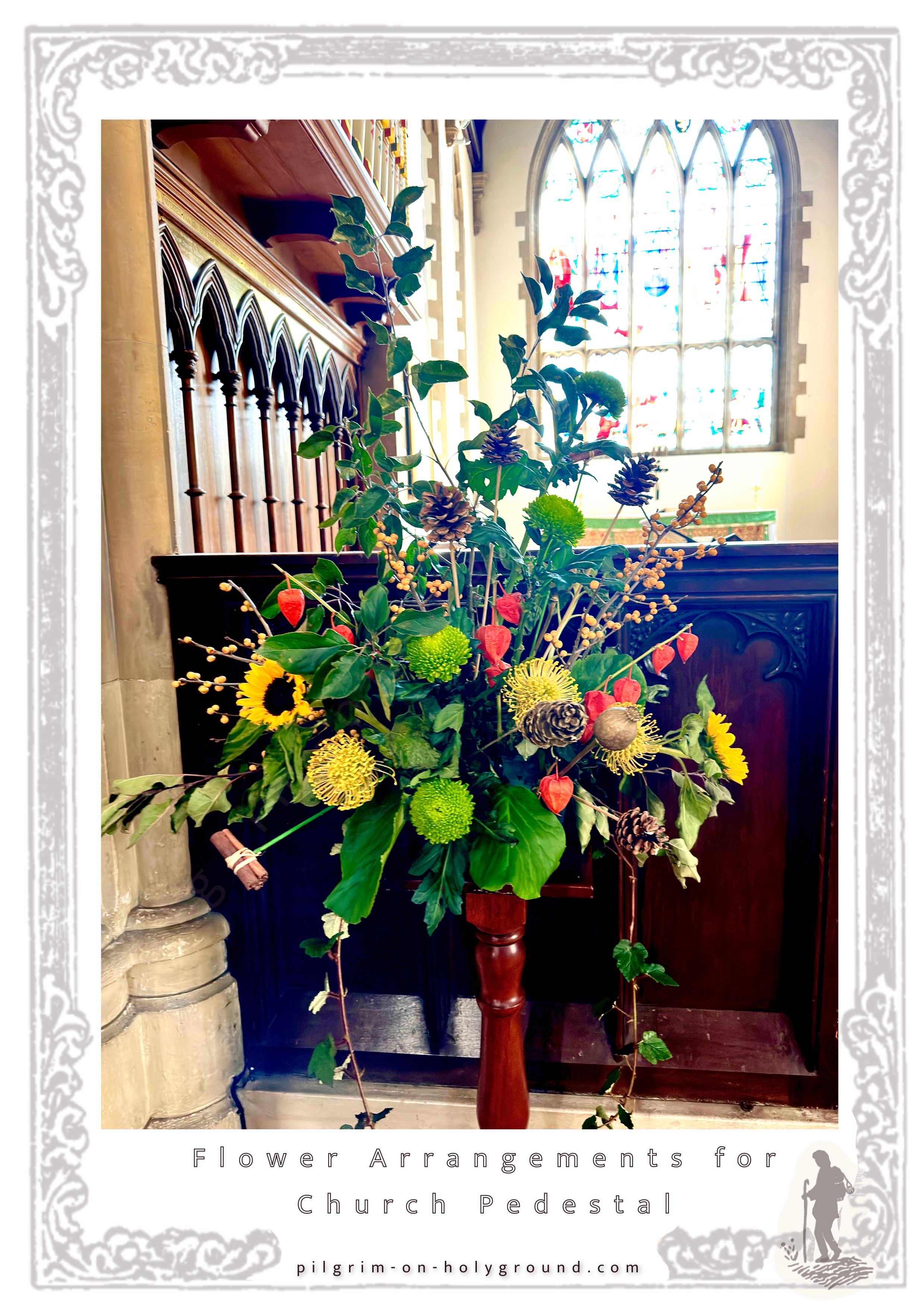 Flower Arrangement for Church Fall Autumn Floral Decor for Village Church at Pilgrim on Holy Ground Real Photo Ideas 