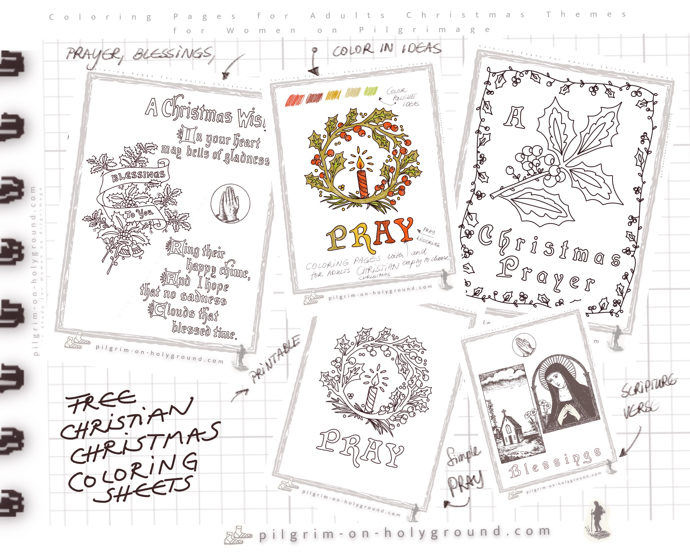 Blessings, Prayers , Scripture and Simple Bible Verse
My collection of printable free christian christmas coloring sheets hand drawn inspired by my pilgrimages. For Womens Bible Study Free Christian Christmas Coloring Sheets Lettering with Scripture , Prayers , Blesings for Adults to Print and Color in at Pilgrim on HolyGround