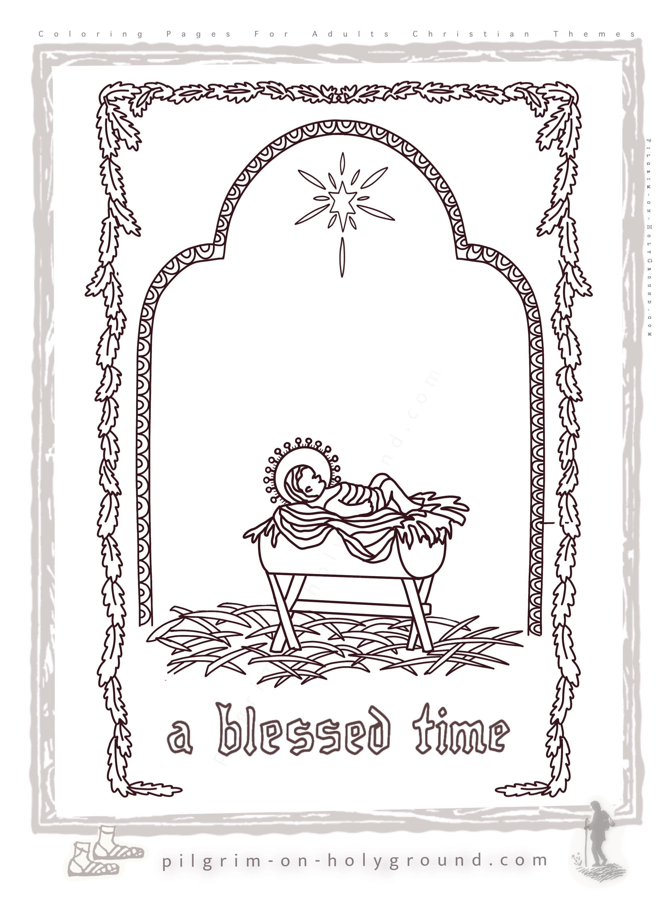 Christian quotes about christmas, a blessed time to color in with baby jesus coloring page with crib