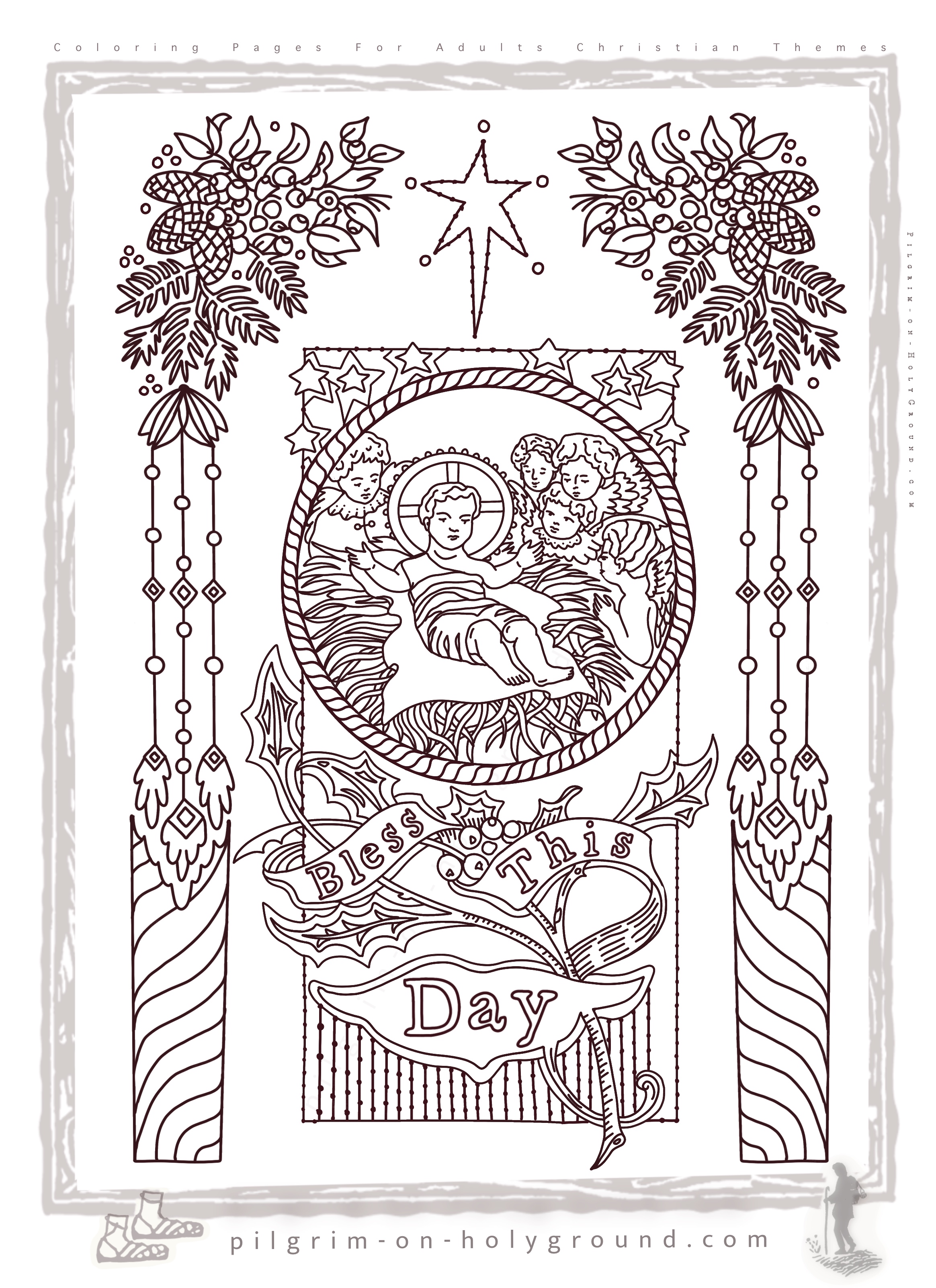 A simple church window frame with church bells and ivy leaf foliage trailing around to give a festive feel. Add your own blessing or prayer in the free space