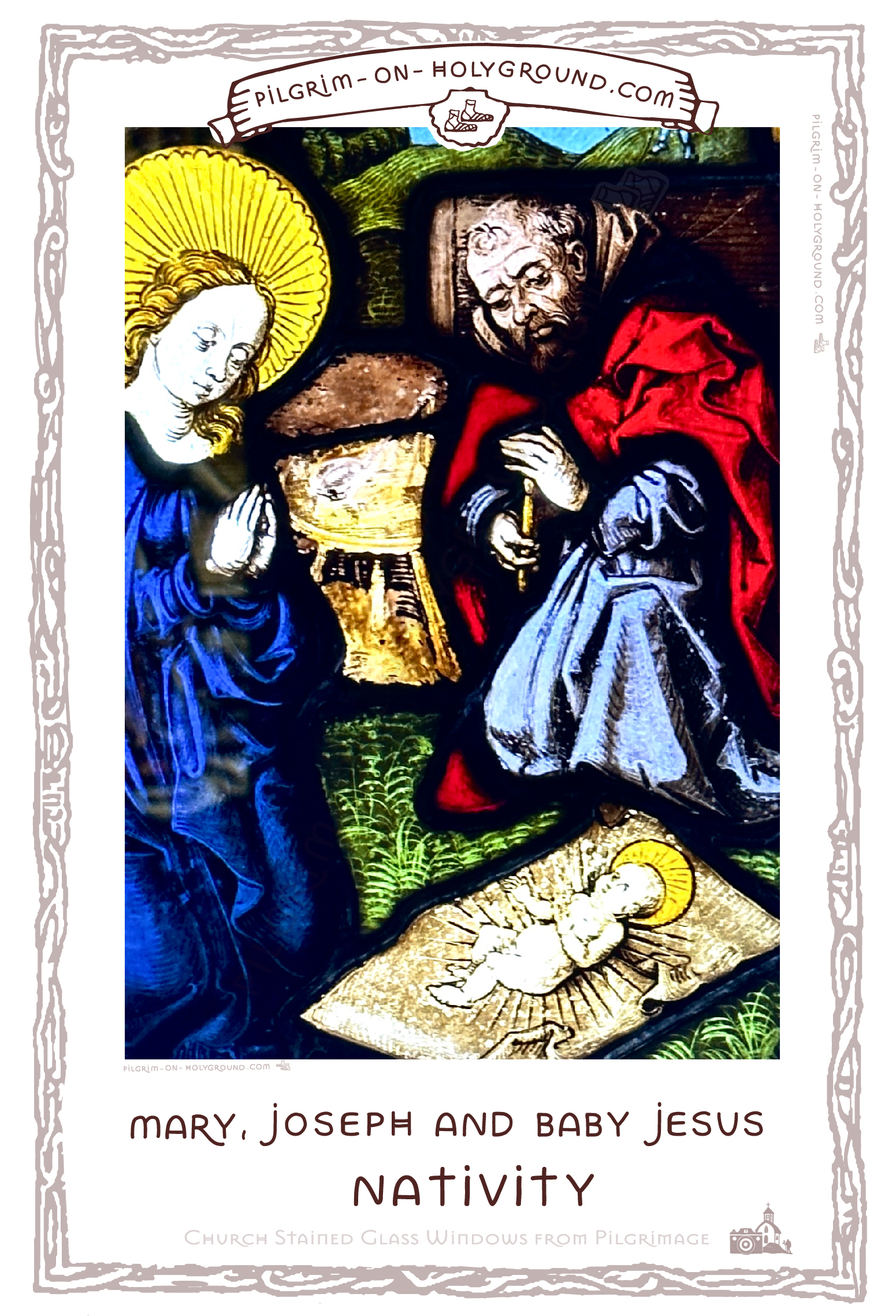 †
Holy Family Nativity
Church Stained Glass Window
Joseph Mary and Baby Jesus U