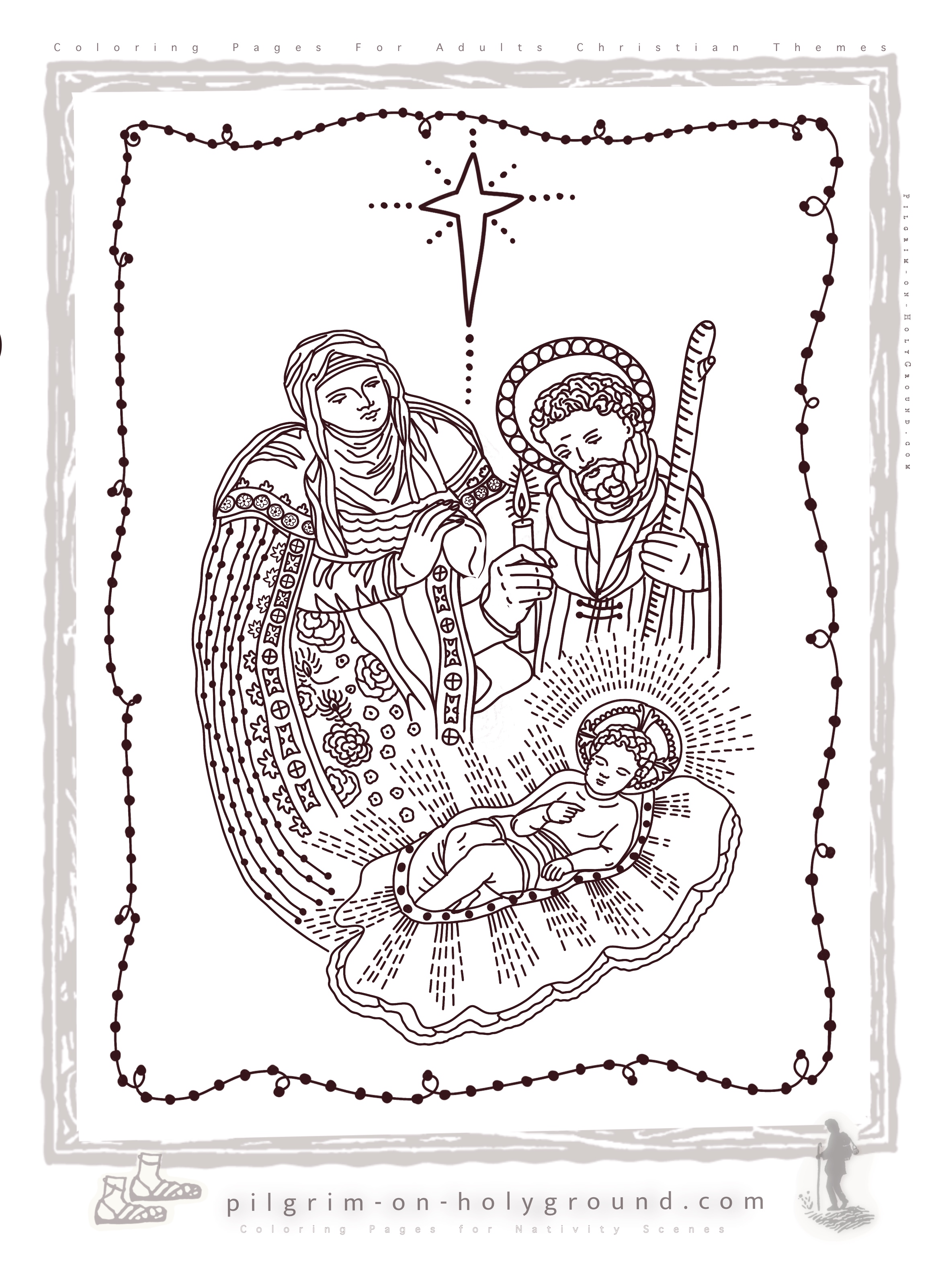 Mary , Joseph , the Star of Bethlehem and Baby Jesus Nativity Coloring Pages for Christmas Nativity for Adults Jesus Nativity Coloring Pages Mary and Joseph and star of Bethlehem a Pilgrim on HolyGround