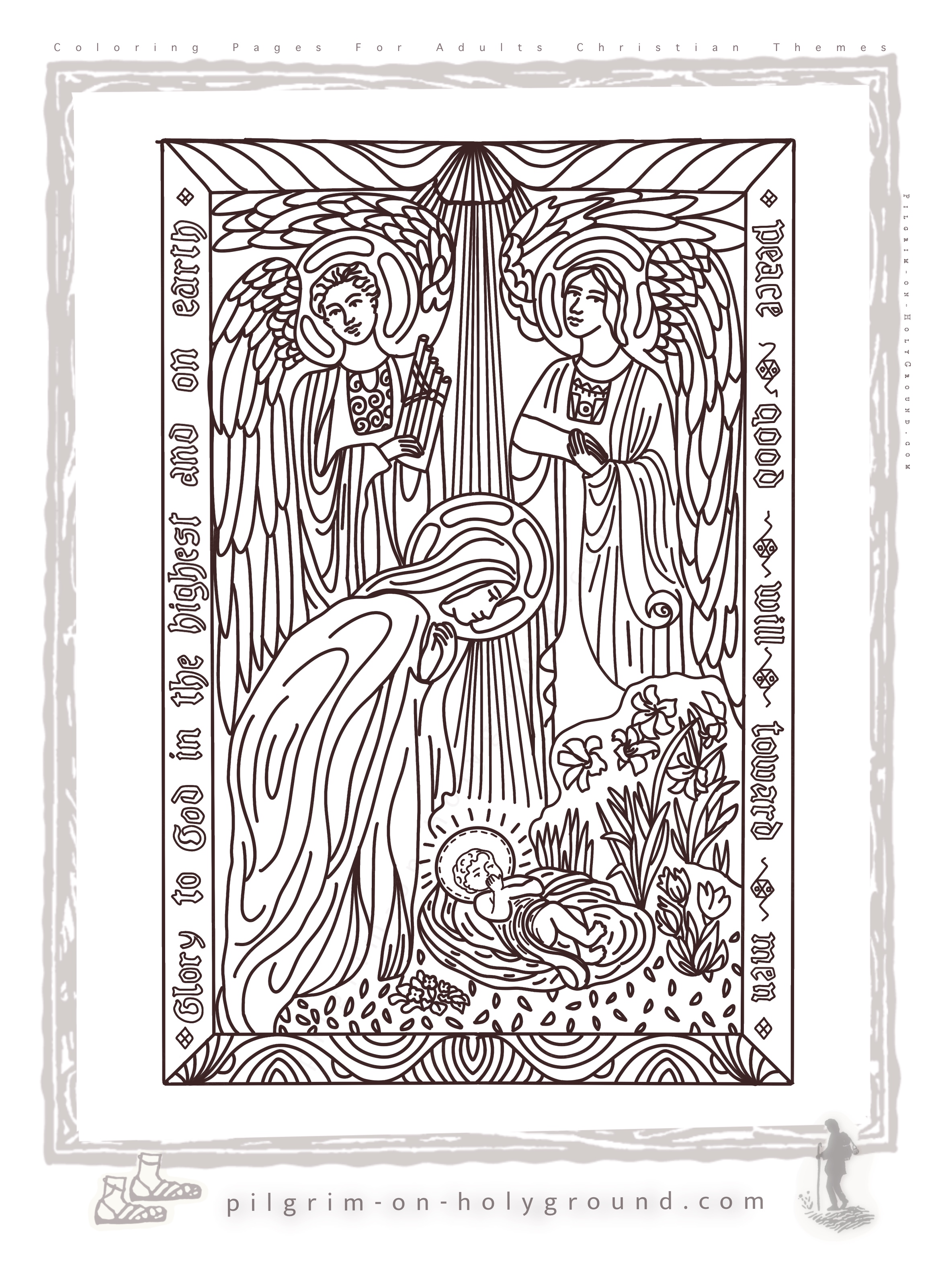 Mary Joseph and Baby Jesus Nativity Coloring Pages for Adults Nativity Coloring Pages for Adults Nativity scene with Mary Baby. Jesus and Angels at Pilgrim on HolyGround