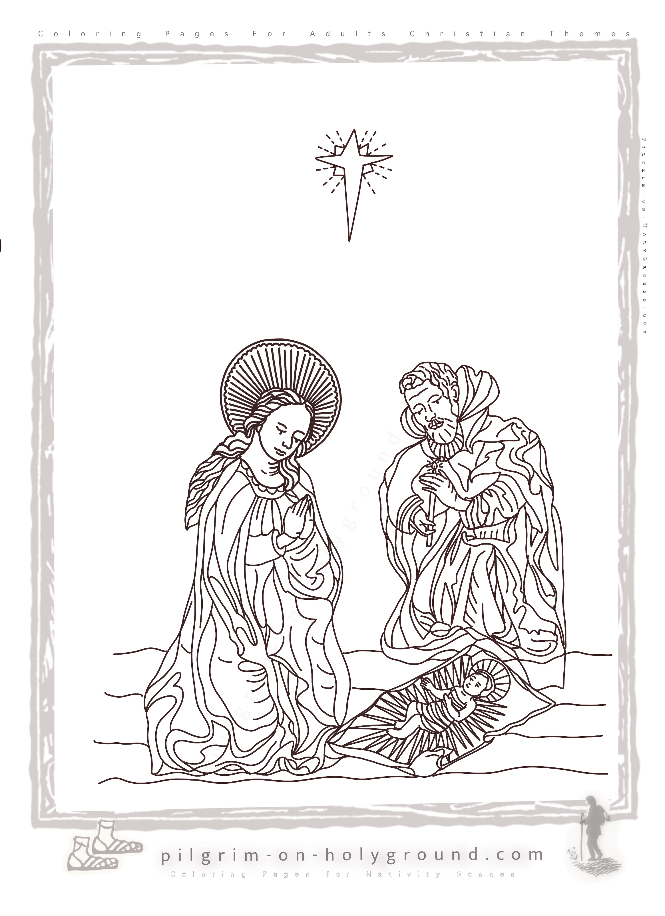 Mary Joseph and Baby Jesus Nativity Coloring Pages for Adults Nativity Coloring Pages for Adula, Bible Study for women with Biblical art at Pilgrim on HolyGround