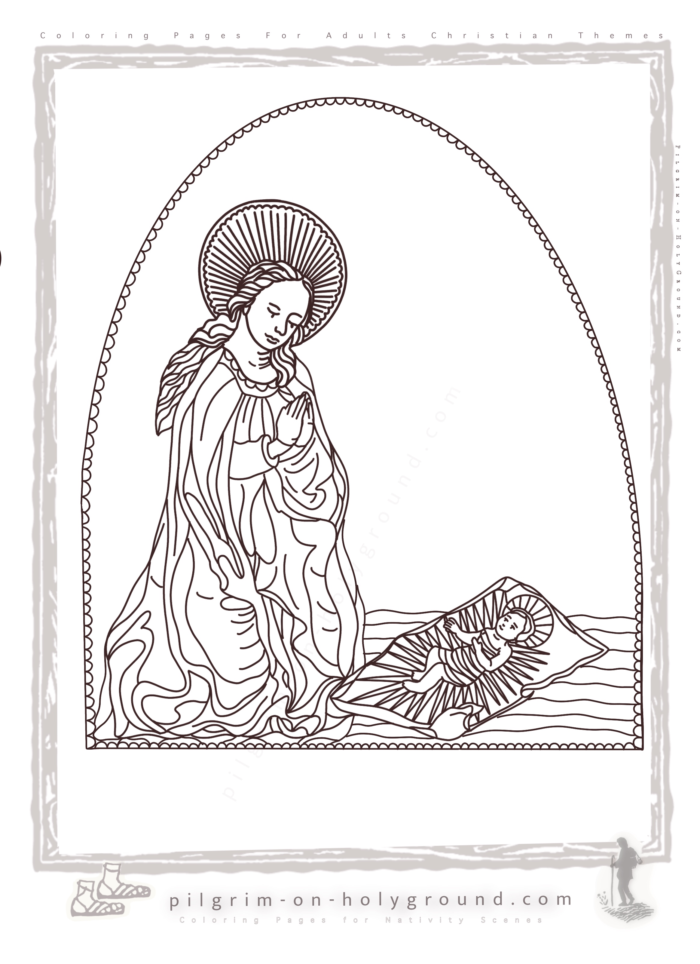 Coloring Pages for Christmas Nativity for Adults, Christian Color in Sheets for Bible Study Nativity Coloring Pages for Adula, Bible Study for women with Biblical art at Pilgrim on HolyGround