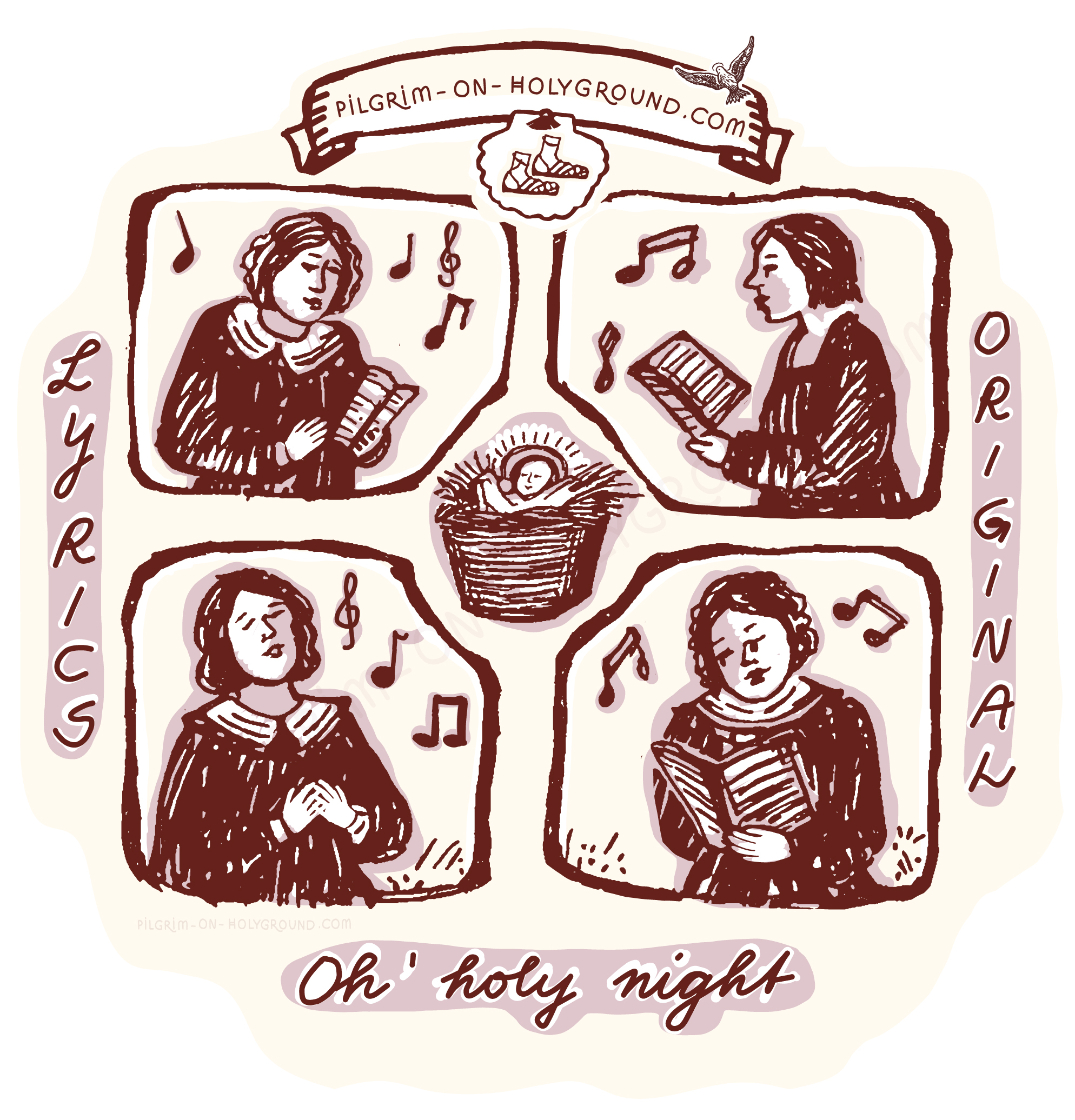 Oh holy night lyrics original words for traditional Christmas Hymn Song with Printable Score sheet, French and phonetic for karaoke, at Pilgrim on HolyGround Oh holy night lyrics original words for traditional Christmas Hymn Song with Printable Score sheet, midi to listen too and variations in German, French and phonetic for karaoke, at Pilgrim on HolyGround