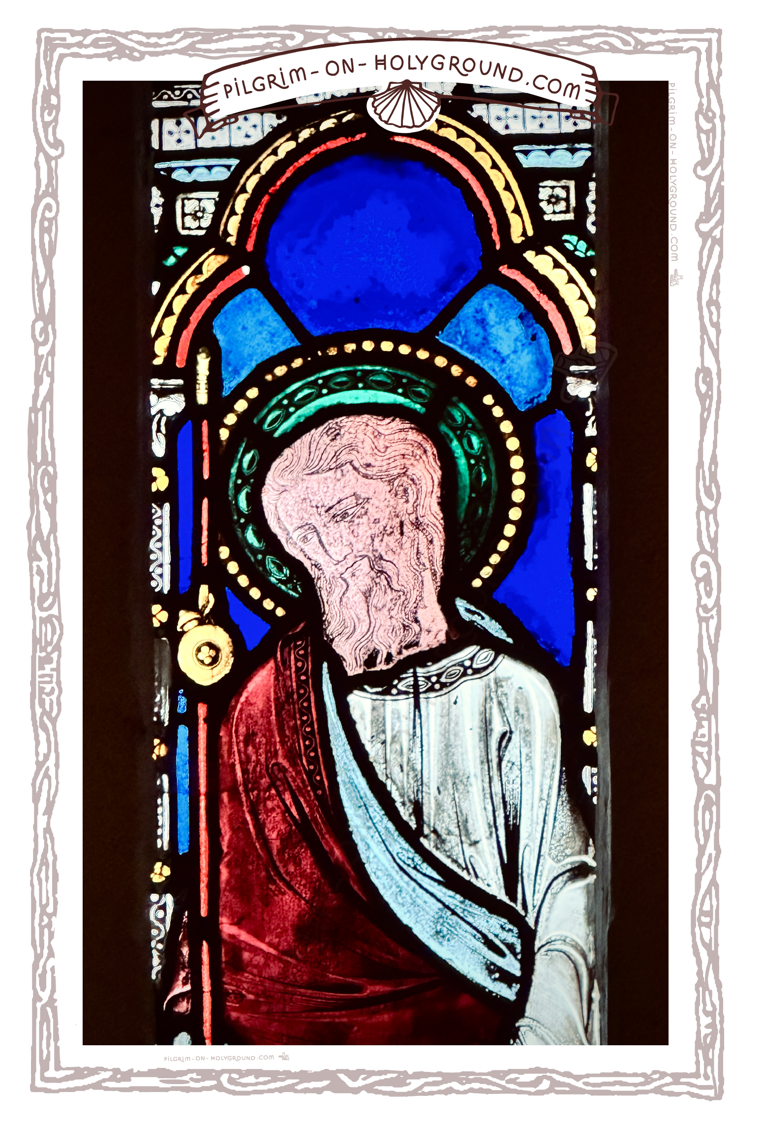 Saint James the Greater Patron St of Pilgrimage at Pilgrim on HolyGround church Stained Glass Window Saint James the Greater Patron St of Pilgrimage at Pilgrim on HolyGround church Stained Glass Window